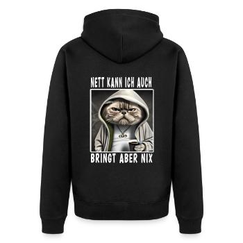 Nett Kann Ich Auch Bringt Aber Nix - Unisex Premium Bio Zip Hoodie - Schwarz - Hinten - Nico (187cm)
