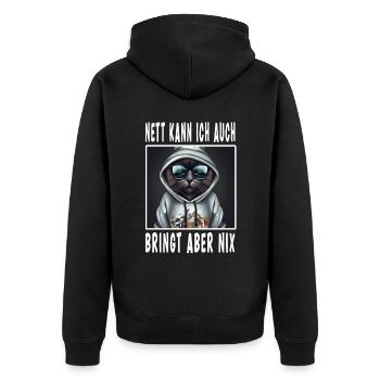 Nett Kann Ich Auch Bringt Aber Nix - Unisex Premium Bio Zip Hoodie - Schwarz - Hinten - Nico (187cm)