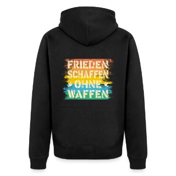 Frieden Schaffen ohne Waffen, Freiheit retro - Unisex Premium Bio Zip Hoodie - Schwarz - Hinten - Nico (187cm)