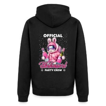 Skifahren Official Skihaserl Party Crew Apres Ski - Unisex Premium Bio Zip Hoodie - Schwarz - Hinten - Nico (187cm)