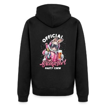 Skifahren Official Skihaserl Party Crew Apres Ski - Unisex Premium Bio Zip Hoodie - Schwarz - Hinten - Nico (187cm)