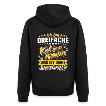 Dreifache Katzenmama Katze Mama - Unisex Premium Bio Zip Hoodie - Schwarz - Hinten - Nico (187cm)