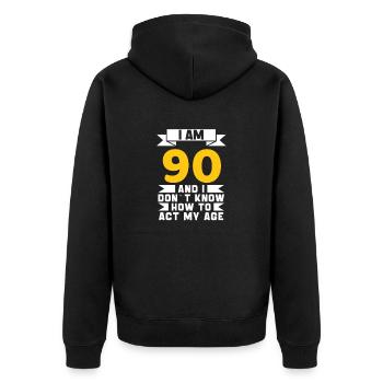 90 Jahre altes 90. lustiges Geburtstagsgeschenk - Unisex Premium Bio Zip Hoodie - Schwarz - Hinten - Nico (187cm)