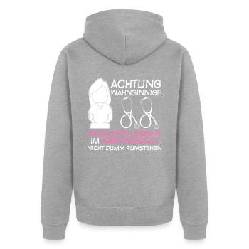 Wahnsinnige Krankenpflegerin - Unisex Premium Bio Zip Hoodie - Grau meliert - Hinten - Nico (187cm)