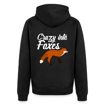 Crazy into Foxes - Unisex Premium Organic Zip Hoodie - black - Back - Nico (187cm)