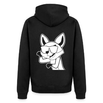 Fuchs mit Sonnenbrille - Unisex Premium Bio Zip Hoodie - Schwarz - Hinten - Nico (187cm)