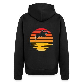 Pferde Retro - Unisex Premium Bio Zip Hoodie - Schwarz - Hinten - Nico (187cm)