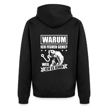 Angeln Geschenk Fischer Angler Petri Heil Rute - Unisex Premium Bio Zip Hoodie - Schwarz - Hinten - Nico (187cm)