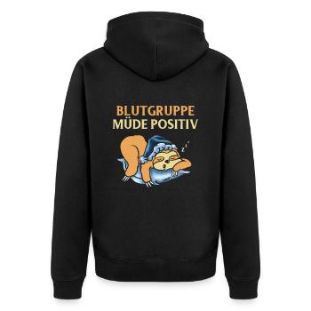 Faultier Tshirt Damen Herren Faul Müde Bürohumor - Unisex Premium Bio Zip Hoodie - Schwarz - Hinten - Nico (187cm)
