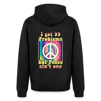 Hippie Geschenk Acidhead Flowerpower Hippi Hippy - Unisex Premium Bio Zip Hoodie - Schwarz - Hinten - Nico (187cm)