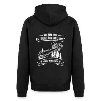 Holz Geschenke Chainsaw Kettensäge Waldarbeiter - Unisex Premium Bio Zip Hoodie - Schwarz - Hinten - Nico (187cm)