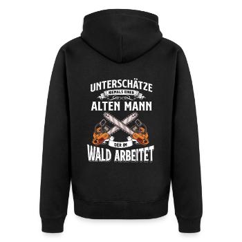 Holz Geschenke Chainsaw Kettensäge Waldarbeiter - Unisex Premium Bio Zip Hoodie - Schwarz - Hinten - Nico (187cm)