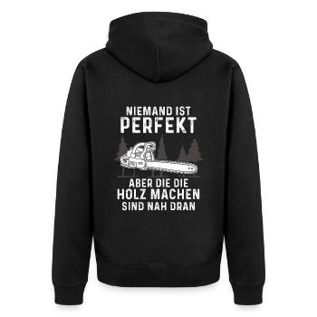 Holz Geschenke Chainsaw Kettensäge Waldarbeiter - Unisex Premium Bio Zip Hoodie - Schwarz - Hinten - Nico (187cm)
