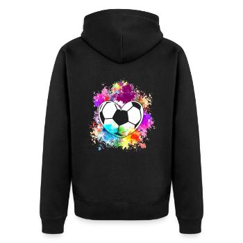 Fußball Tshirt Herren Damen Soccer Football - Unisex Premium Bio Zip Hoodie - Schwarz - Hinten - Nico (187cm)