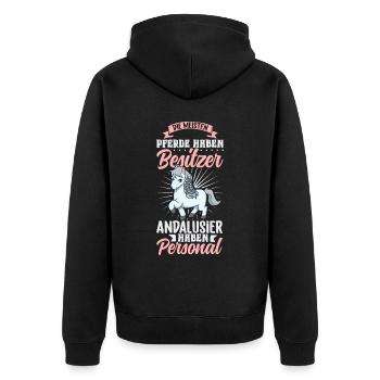Die meisten Pferde haben Besitzer - Andalusier - Unisex Premium Bio Zip Hoodie - Schwarz - Hinten - Nico (187cm)