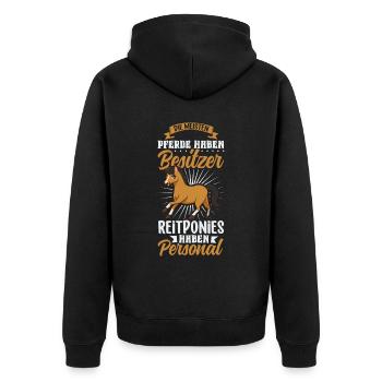 Die meisten Pferde haben Besitzer - Reitpony - Unisex Premium Bio Zip Hoodie - Schwarz - Hinten - Nico (187cm)