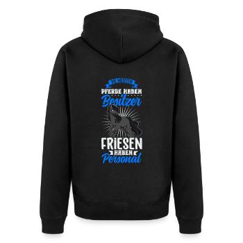 Die meisten Pferde haben Besitzer - Friesen - Unisex Premium Bio Zip Hoodie - Schwarz - Hinten - Nico (187cm)