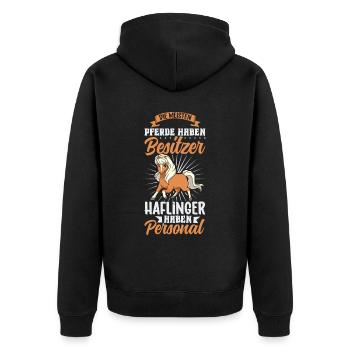 Die meisten Pferde haben Besitzer - Haflinger - Unisex Premium Bio Zip Hoodie - Schwarz - Hinten - Nico (187cm)