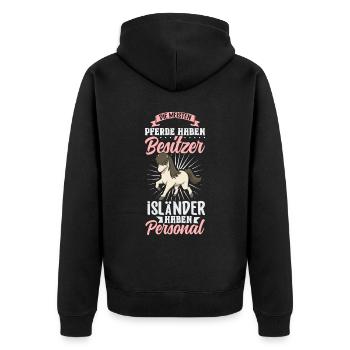 Die meisten Pferde haben Besitzer - Isländer - Unisex Premium Bio Zip Hoodie - Schwarz - Hinten - Nico (187cm)