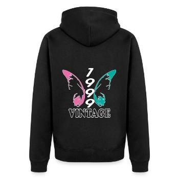 1999 Januar oldschool geboren Geschenk - Unisex Premium Bio Zip Hoodie - Schwarz - Hinten - Nico (187cm)