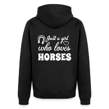 Just A Girl Who Loves Horses 12 - - Unisex Premium Bio Zip Hoodie - Schwarz - Hinten - Nico (187cm)