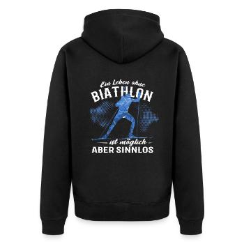 Biathlon Sportart Sport Wintersport Herren - Unisex Premium Bio Zip Hoodie - Schwarz - Hinten - Nico (187cm)