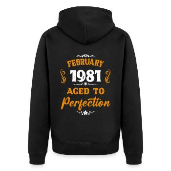 Février 1981 Cadeau d’anniversaire vintage - Veste à capuche bio Premium Unisexe - noir - Dos - Nico (187cm)