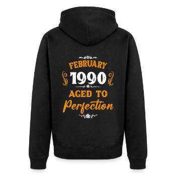 Februar 1990 Vintage Geburtstag Geschenk - Unisex Premium Bio Zip Hoodie - Schwarz - Hinten - Nico (187cm)
