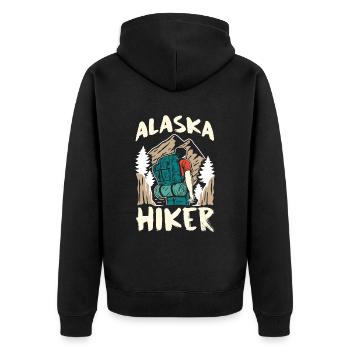Alaska Wanderer Natur Wanderung Wandern - Unisex Premium Bio Zip Hoodie - Schwarz - Hinten - Nico (187cm)