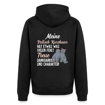 Britisch Kurzhaar Katze - Unisex Premium Bio Zip Hoodie - Schwarz - Hinten - Nico (187cm)