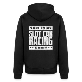 Slotcar-Rennen, Petrolhead, Autoliebhaber - Unisex Premium Bio Zip Hoodie - Schwarz - Hinten - Nico (187cm)