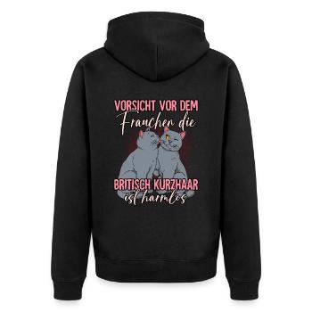 Britisch Kurzhaar Katzen - Unisex Premium Bio Zip Hoodie - Schwarz - Hinten - Nico (187cm)