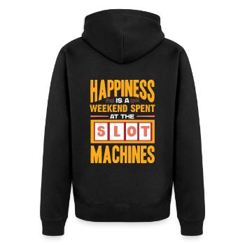 Spielautomat, Spielautomaten, Glücksspiel - Unisex Premium Bio Zip Hoodie - Schwarz - Hinten - Nico (187cm)