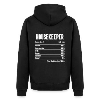 Haushalt - Unisex Premium Bio Zip Hoodie - Schwarz - Hinten - Nico (187cm)
