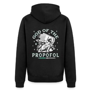 Medicine -Propofol Jesus Anesthesiology - Unisex Premium Organic Zip Hoodie - black - Back - Nico (187cm)
