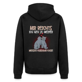 Britisch Kurzhaar Katze - Unisex Premium Bio Zip Hoodie - Schwarz - Hinten - Nico (187cm)
