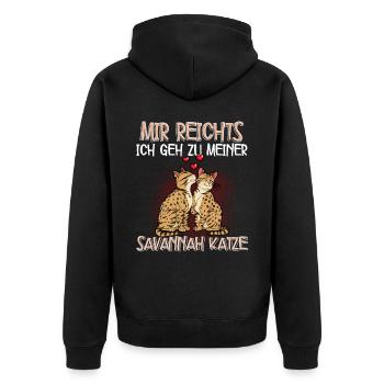 Savannah Katze - Unisex Premium Bio Zip Hoodie - Schwarz - Hinten - Nico (187cm)