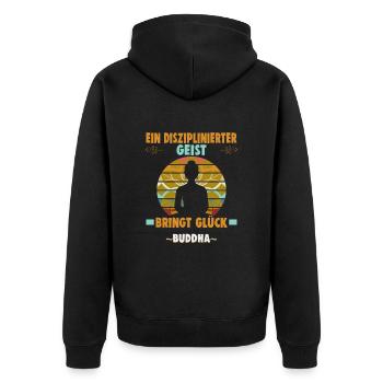 Buddhist Meditation Zen Buddha Buddhismus und Yoga - Unisex Premium Bio Zip Hoodie - Schwarz - Hinten - Nico (187cm)