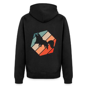 Fuchs Retro - Unisex Premium Bio Zip Hoodie - Schwarz - Hinten - Nico (187cm)