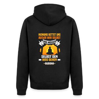 Buddhist Meditation Zen Buddha Buddhismus und Yoga - Unisex Premium Bio Zip Hoodie - Schwarz - Hinten - Nico (187cm)