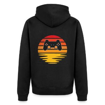 Gaming Retro - Unisex Premium Bio Zip Hoodie - Schwarz - Hinten - Nico (187cm)