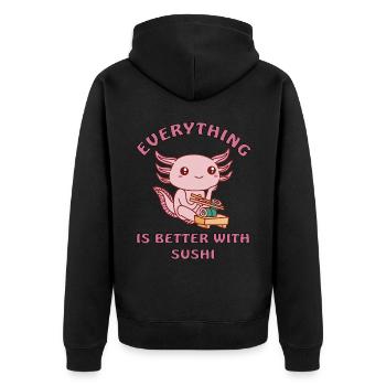 Axolotl loves sushi - Unisex Premium Organic Zip Hoodie - black - Back - Nico (187cm)