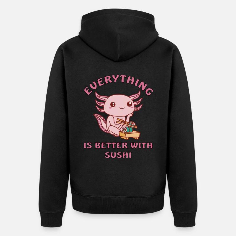Axolotl aime les sushis - Veste à capuche bio Premium Unisexe - noir