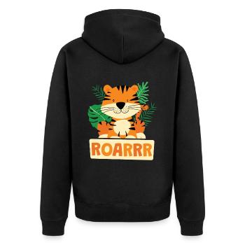 Roarrr Süßer Tiger Raubkatze Kinder - Unisex Premium Bio Zip Hoodie - Schwarz - Hinten - Nico (187cm)
