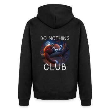 Do Nothing Club Roter Panda - Unisex Premium Bio Zip Hoodie - Schwarz - Hinten - Nico (187cm)