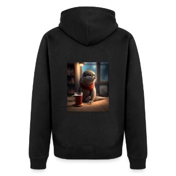 Otter Lovers Nerd Otter Drinking Coffee - Unisex Premium Bio Zip Hoodie - Schwarz - Hinten - Nico (187cm)