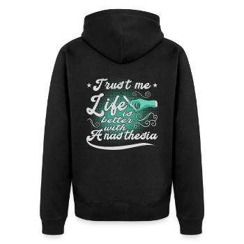 Medizin -Propofol -Anästhesiologie - Unisex Premium Bio Zip Hoodie - Schwarz - Hinten - Nico (187cm)