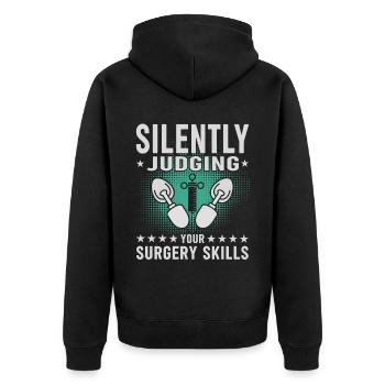 Medizin -Propofol -Anästhesiologie - Unisex Premium Bio Zip Hoodie - Schwarz - Hinten - Nico (187cm)