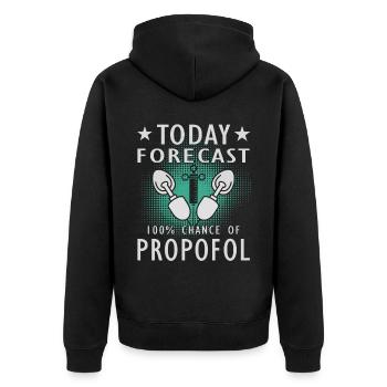 Medizin -Propofol -Anästhesiologie - Unisex Premium Bio Zip Hoodie - Schwarz - Hinten - Nico (187cm)