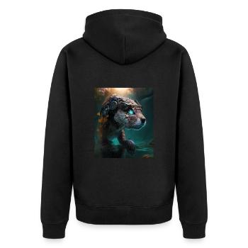 Science Fiction Evolved Animal Robot Otter - Unisex Premium Bio Zip Hoodie - Schwarz - Hinten - Nico (187cm)
